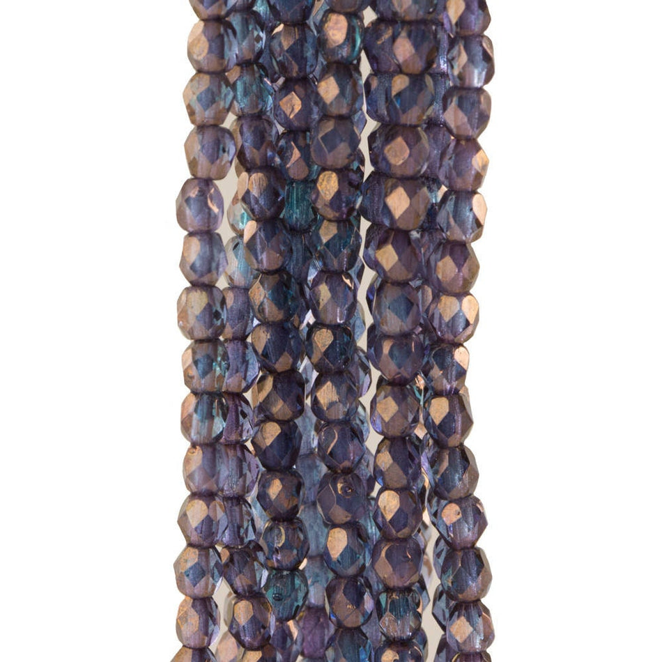 3mm Patina Teal Czech Firepolish Faceted Glass Beads (50)