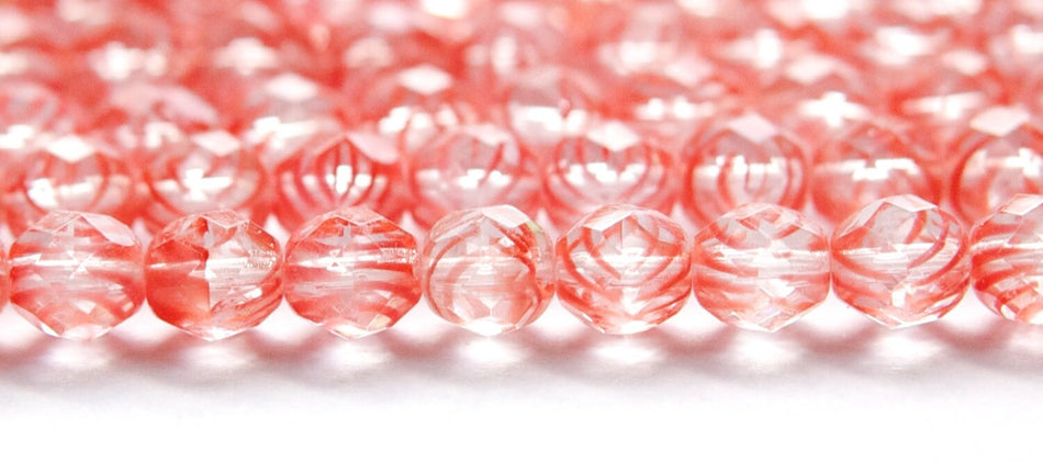 Czech Faceted Orange to Red Striped Fire Polish Glass Beads 8mm (20) czh007D