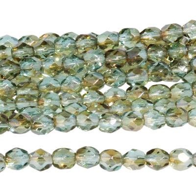 4mm Aquamarine Celsian Czech Firepolish Faceted Glass Beads (50)