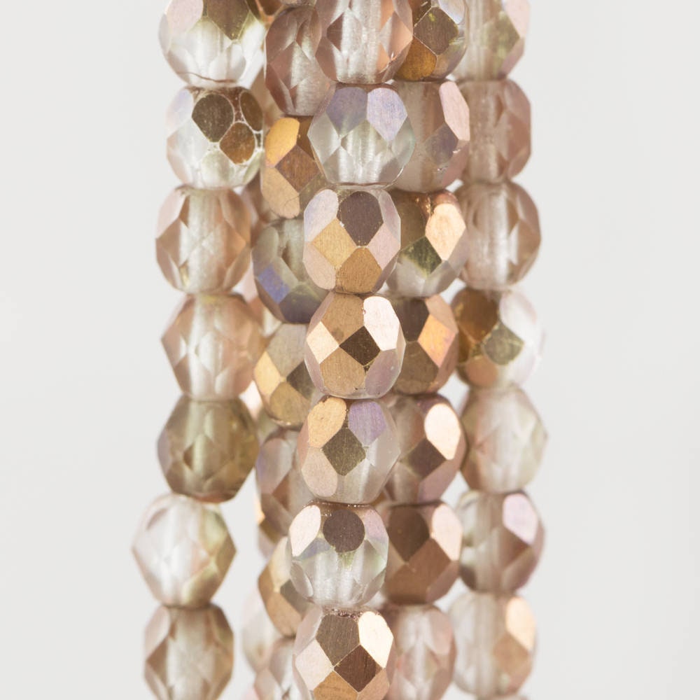 4mm Matte Apollo Gold Czech Firepolish Faceted Glass Beads (50)