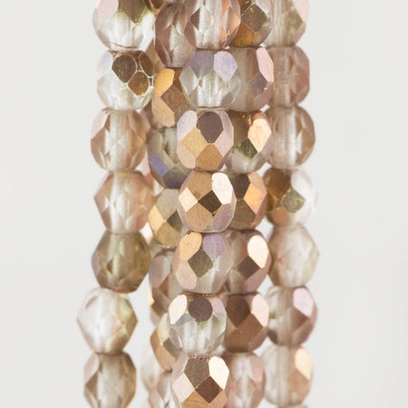 4mm Matte Apollo Gold Czech Firepolish Faceted Glass Beads (50)