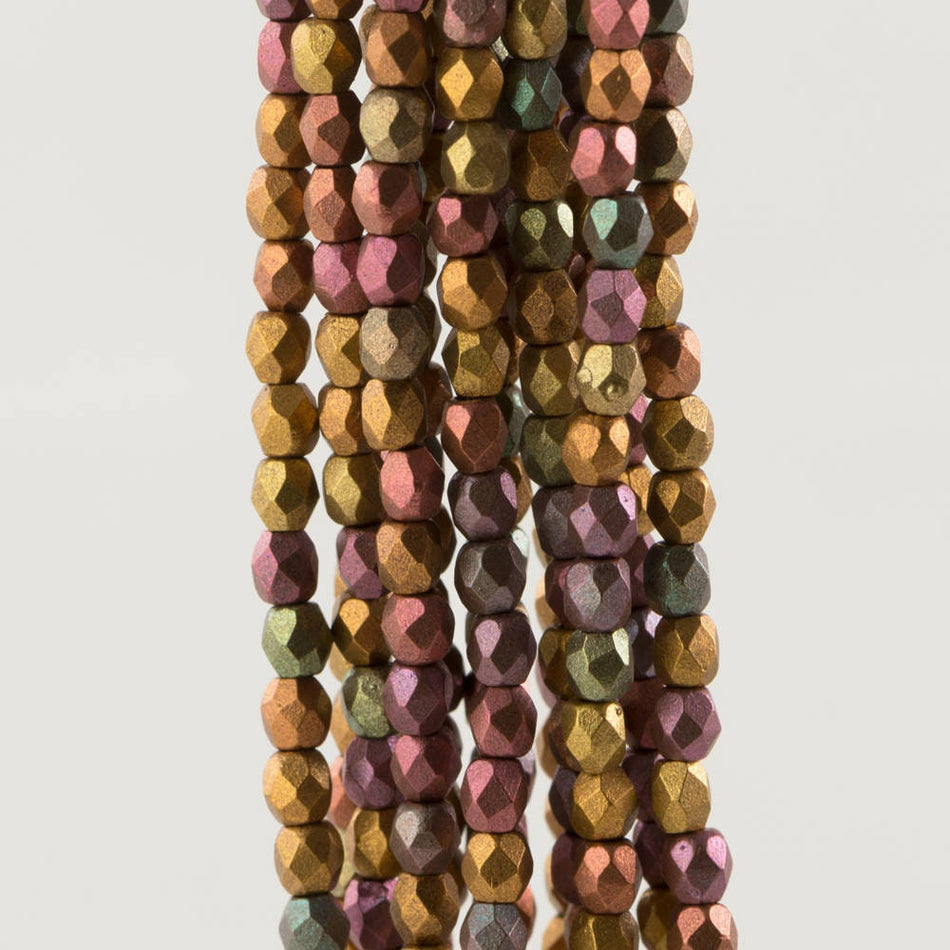 3mm Matte Metallic Bronze Iris Czech Firepolish Faceted Glass Beads (50)