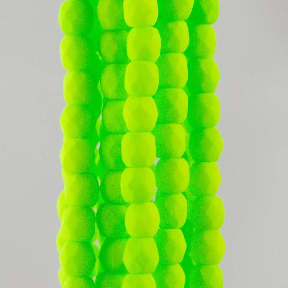 3mm Neon Lime Czech Firepolish Faceted Glass Beads (50)