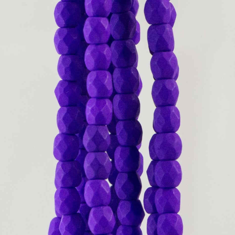 3mm Neon Electric Purple Czech Firepolish Faceted Glass Beads (50)