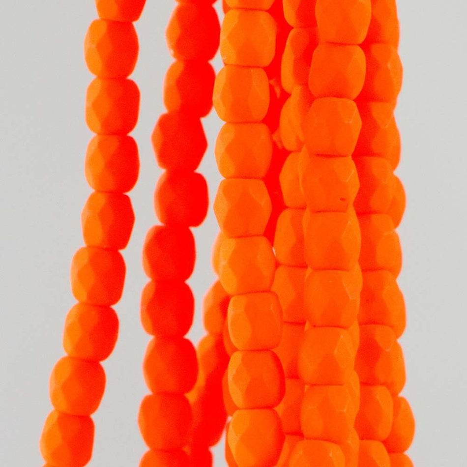3mm Neon Orange Czech Firepolish Faceted Glass Beads (50)
