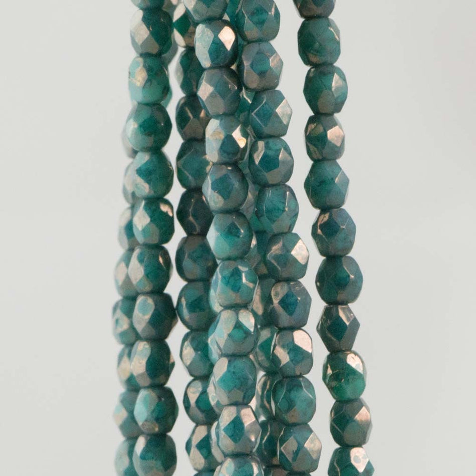 3mm Moon Dust Turquoise Czech Firepolish Faceted Glass Beads (50)