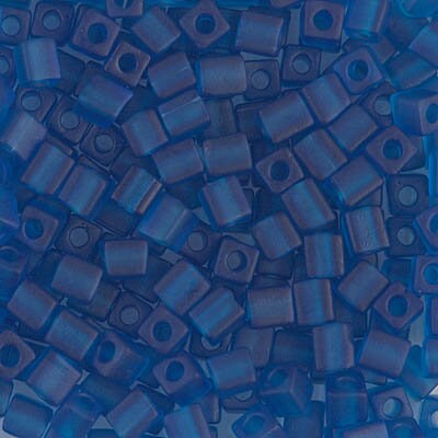 4mm MIYUKI CUBE Transparent Frosted Cobalt Seed Bead 20gm