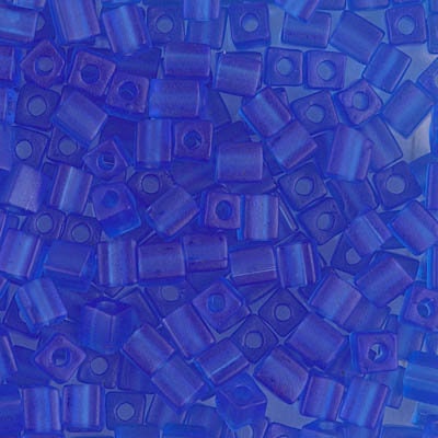 4mm MIYUKI CUBE Transparent Frosted Sapphire Blue Seed Bead 20gm