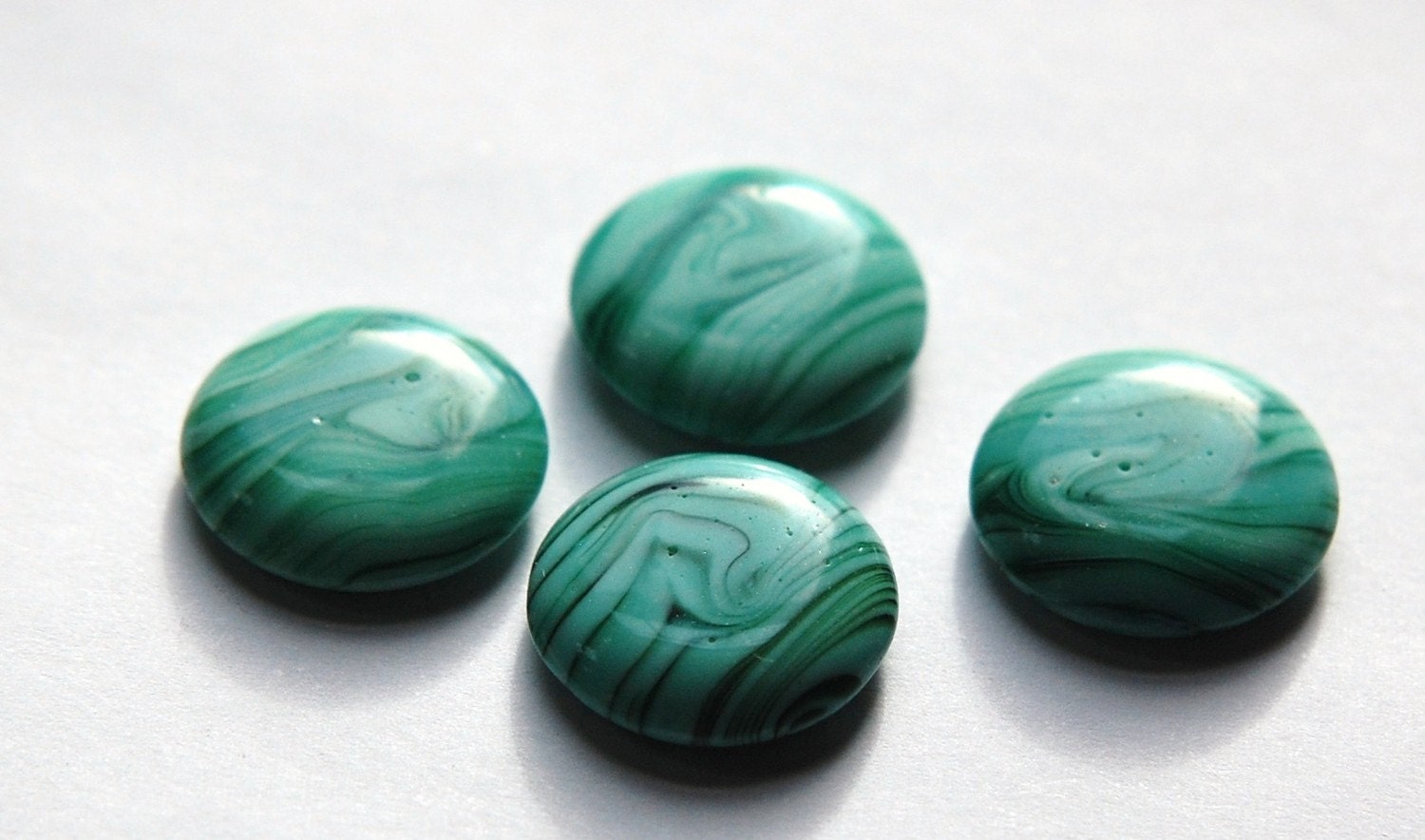 Vintage Green and White Swirled Glass Cabochons (4) cab170
