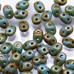 2/5MM MATUBO SUPERDUO Dark Turquoise Blue Travertine Beads