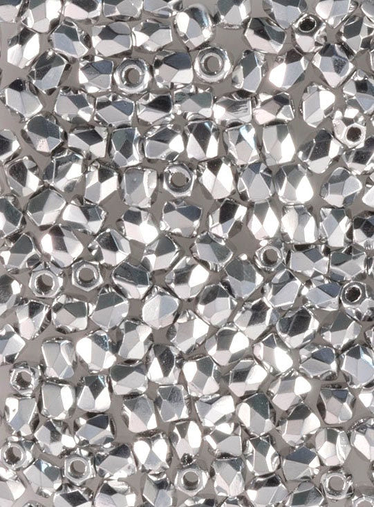 2mm Silver Czech Faceted Firepolish Glass Beads (50)