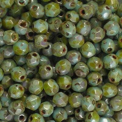 2mm Turquoise Picasso Czech Faceted Firepolish Glass Beads (50)