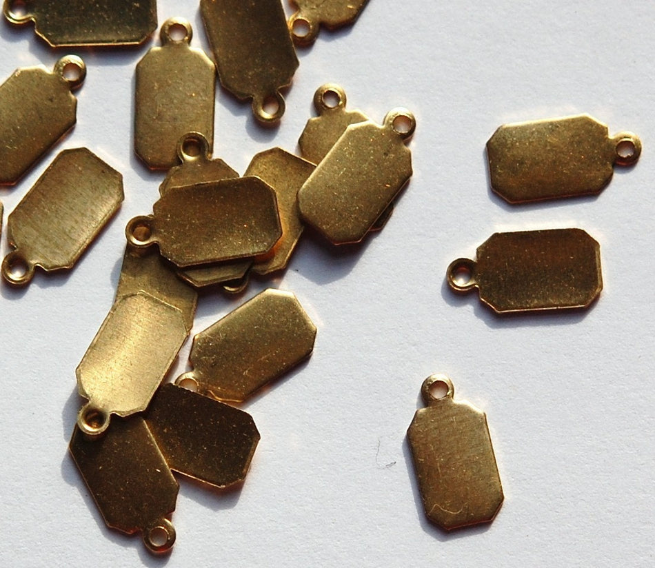 1 Loop Raw Brass Rectangle Blank Tag Drop Charms 11mm x 6mm (16) mtl320C