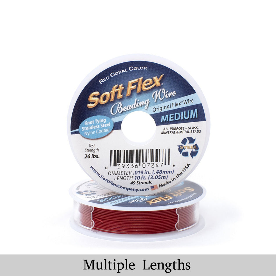 0.019in/0.48mm Red Coral Soft Flex Medium Beading Wire 10/30/100ft