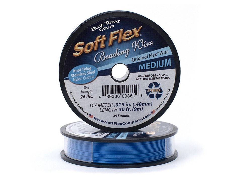 0.019in/0.48mm Blue Topaz Soft Flex Medium Beading Wire 10/30/100ft