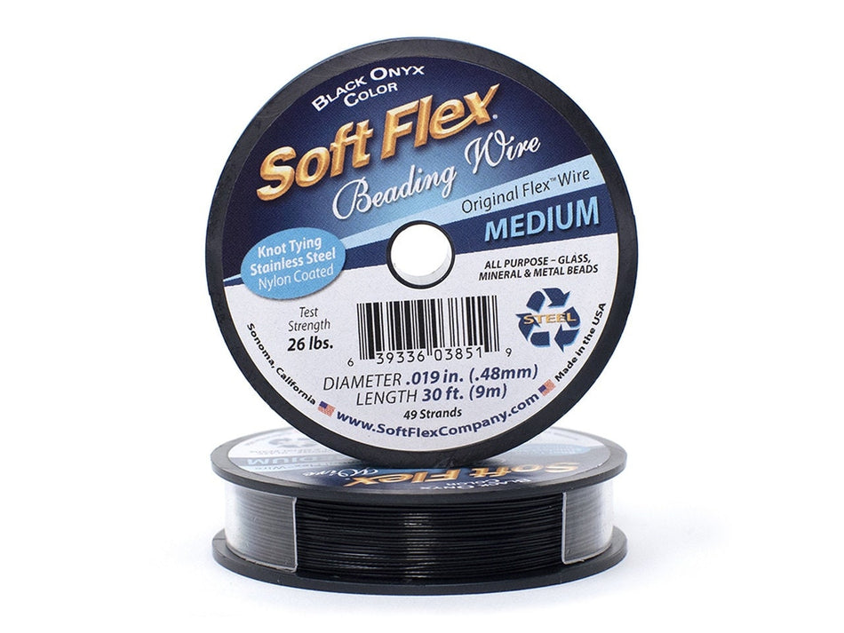 0.019in/0.48mm Black Onyx Soft Flex Medium Beading Wire 10/30/100ft