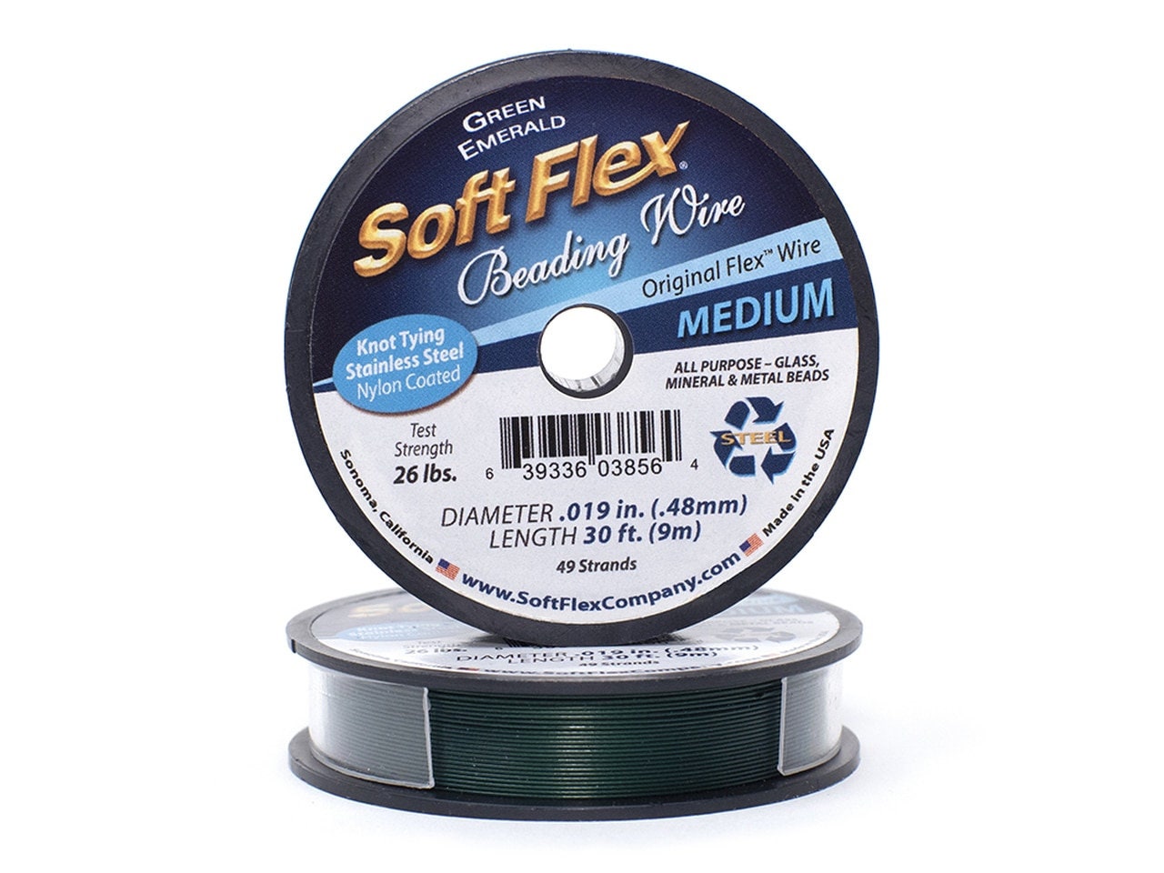 0.019in/0.48mm Green Emerald Soft Flex Medium Beading Wire 10/30/100ft
