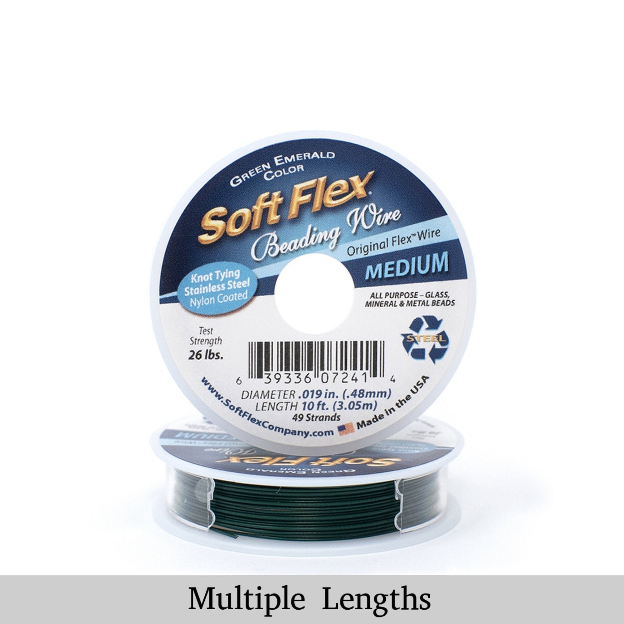0.019in/0.48mm Green Emerald Soft Flex Medium Beading Wire 10/30/100ft