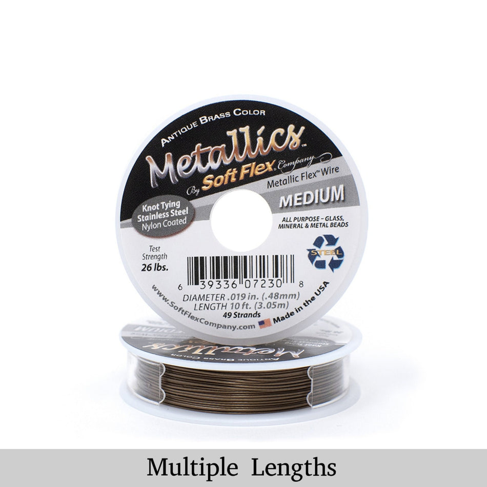 0.019in/0.48mm Antique Brass Soft Flex Medium Beading Wire 10/30/100ft
