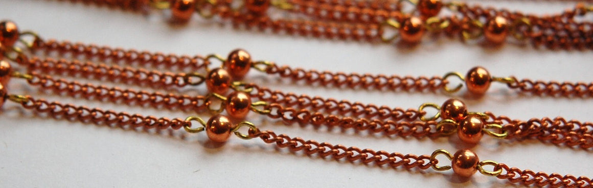 Vintage Copper Beaded Chain with Copper Beads Japan chn049