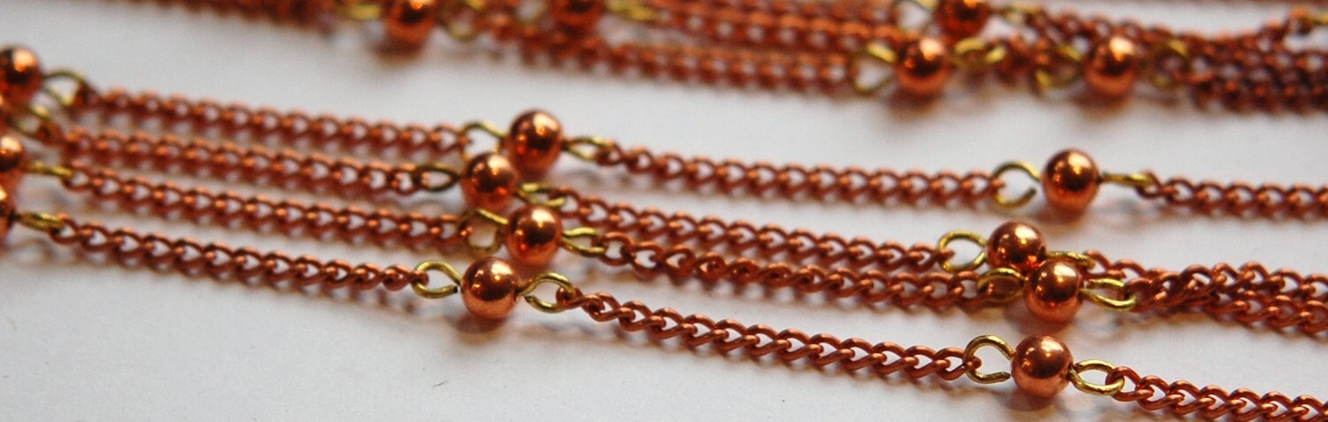 Vintage Copper Beaded Chain with Copper Beads Japan chn049