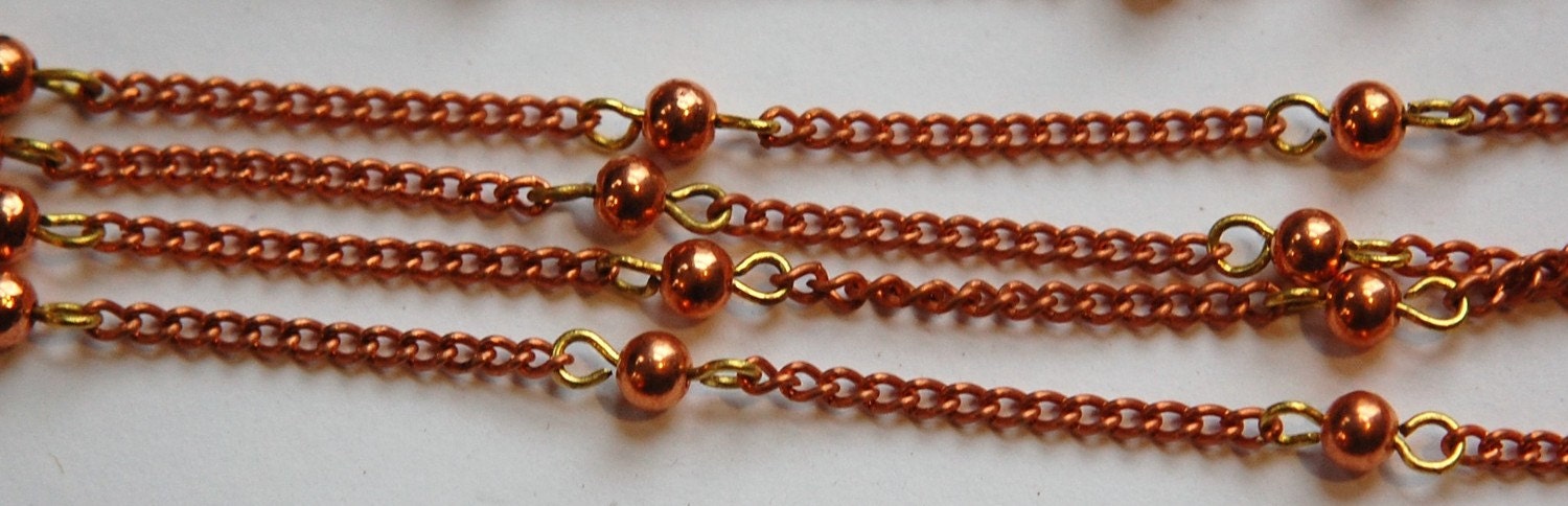 Vintage Copper Beaded Chain with Copper Beads Japan chn049