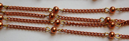 Vintage Copper Beaded Chain with Copper Beads Japan chn049