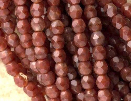 6mm Chestnut Coral Czech Faceted Firepolish Glass Beads (25)