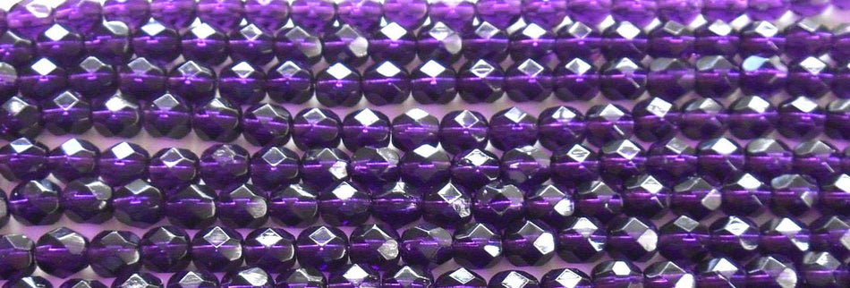 6mm Tanzanite Czech Faceted Firepolish Glass Beads (25)