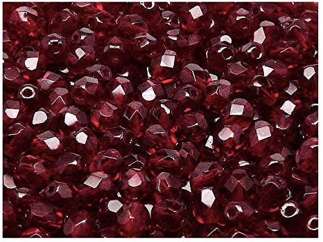 6mm Garnet Czech Faceted Firepolish Glass Beads (25)