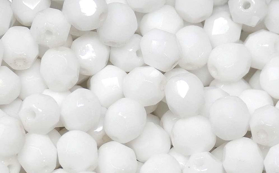 6mm Opaque White Czech Faceted Firepolish Glass Beads (25)