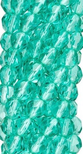 6mm Light Teal Czech Faceted Firepolish Glass Beads (25)