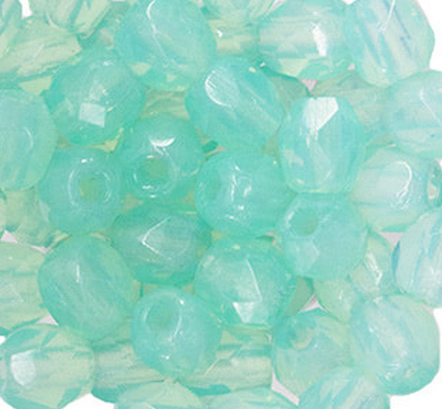 3mm Milky Peridot Czech Firepolish Faceted Glass Beads (50)