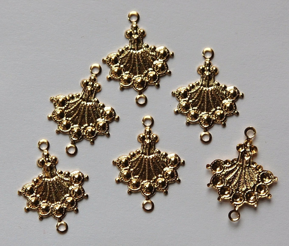 Raw Brass Fan or Shell Connector Drops Charms (6) mtl321
