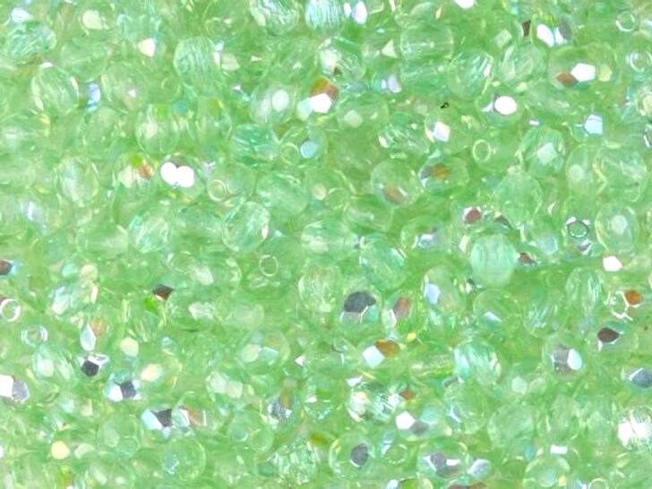 3mm Peridot AB Czech Faceted Firepolish Glass Beads (50)