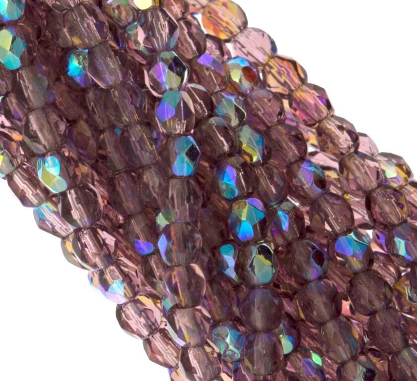 3mm Amethyst AB Czech Faceted Firepolish Glass Beads (50)