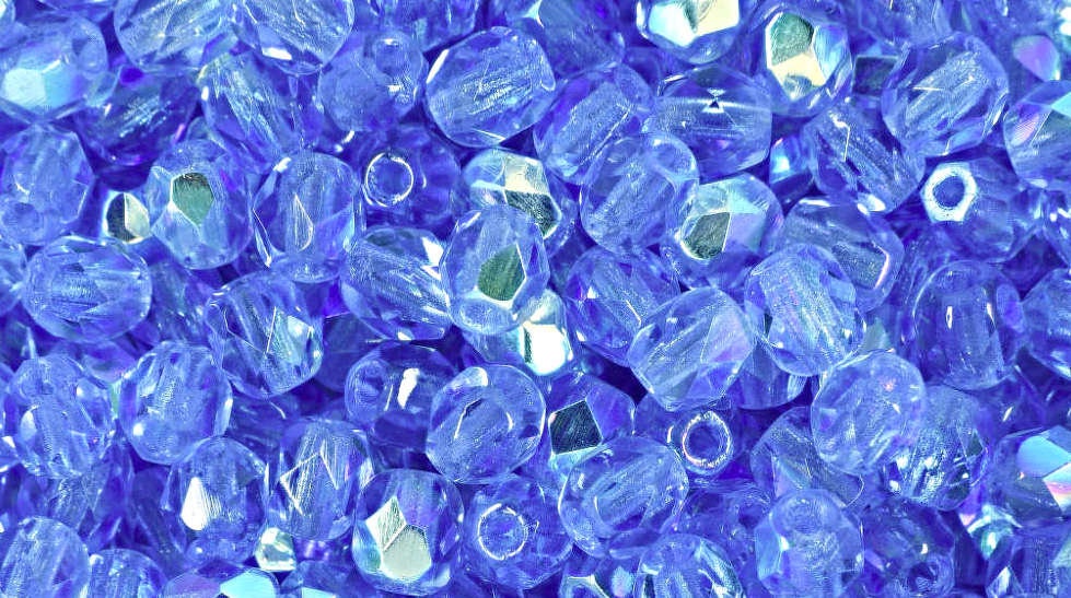 3mm Sapphire AB Czech Firepolish Faceted Glass Beads (50)