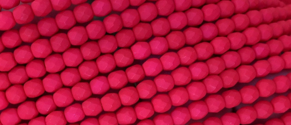 3mm Saturated Red Czech Faceted Firepolish Glass Beads (50)