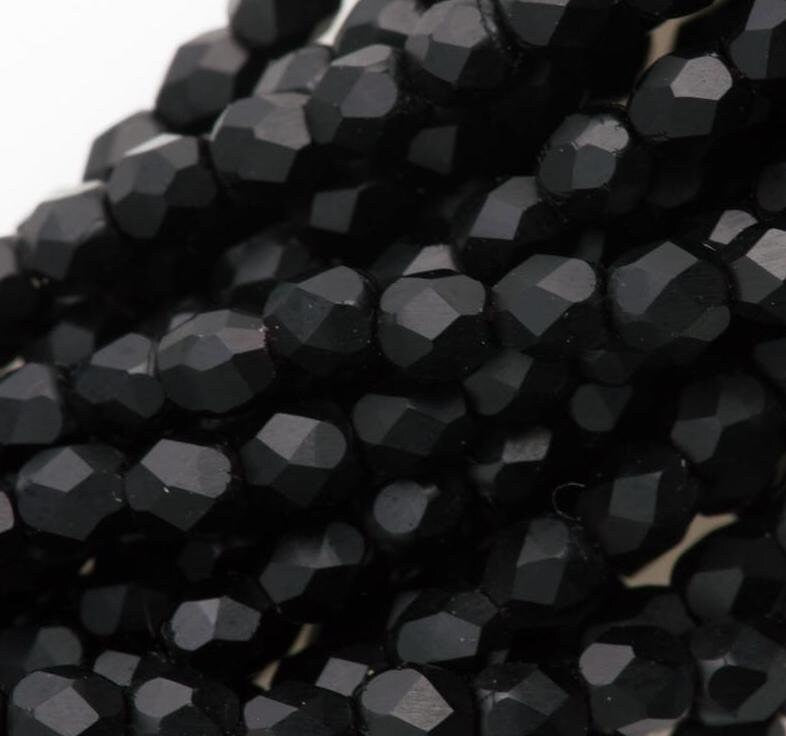 2mm Matte Jet Czech Faceted Firepolish Glass Beads (50)