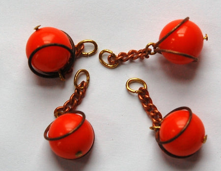 Vintage Orange Acrylic Copper Wrapped Bead Drops with Chain Japan chr146