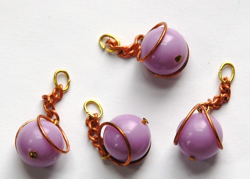 Vintage Purple Acrylic Copper Wrapped Bead Drops with Chain Japan chr146D