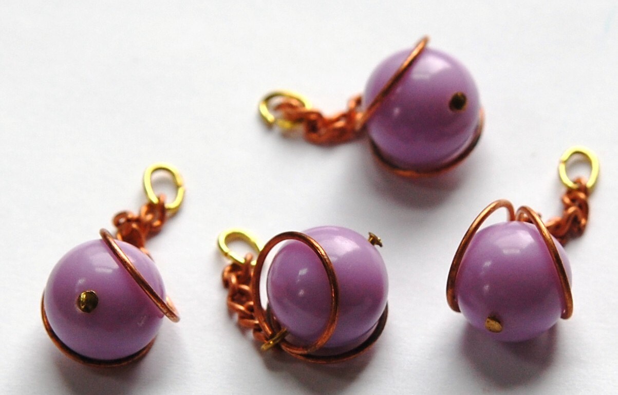 Vintage Purple Acrylic Copper Wrapped Bead Drops with Chain Japan chr146D
