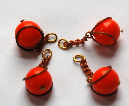 Vintage Orange Acrylic Copper Wrapped Bead Drops with Chain Japan chr146