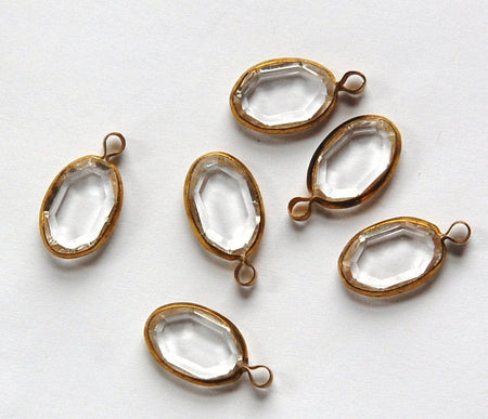 1 Loop Vintage Oval Clear Acrylic Faceted Brass Channel Set Charms (6) chr159