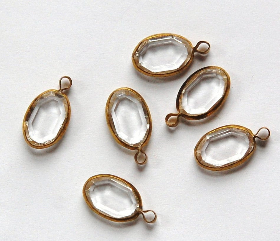 1 Loop Vintage Oval Clear Acrylic Faceted Brass Channel Set Charms (6) chr159