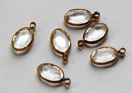 1 Loop Vintage Oval Clear Acrylic Faceted Brass Channel Set Charms (6) chr159