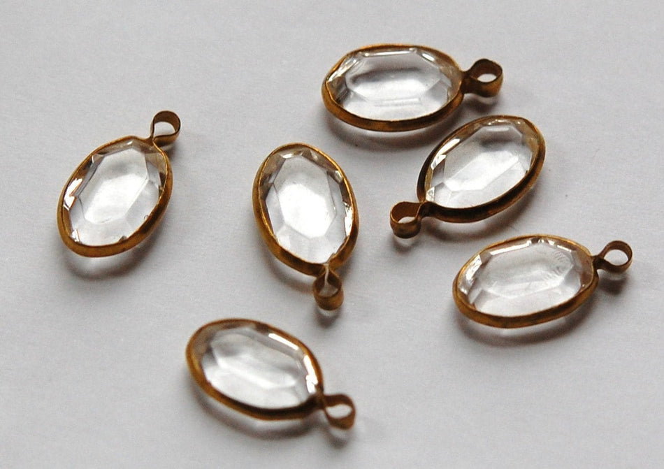1 Loop Vintage Oval Clear Acrylic Faceted Brass Channel Set Charms (6) chr159