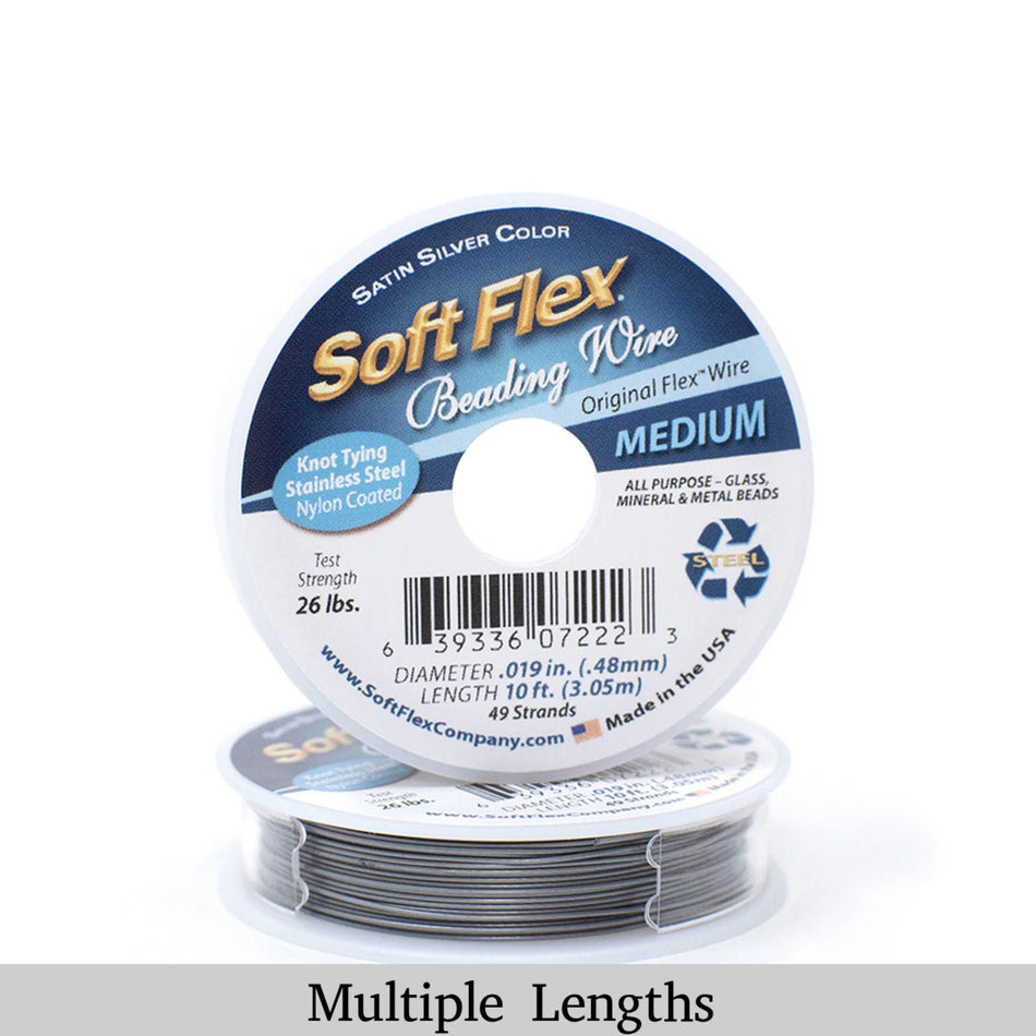 0.019in/0.48mm Satin Silver Soft Flex Medium Beading Wire 10/30/100ft