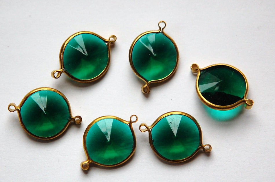 Vintage Emerald Green Acrylic Rivoli Channel Set 14mm 2 Loop chr157A