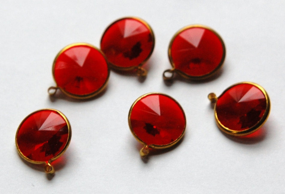 Vintage Ruby Red Acrylic Rivoli Channel Set 14mm 1 Loop Drops chr157G